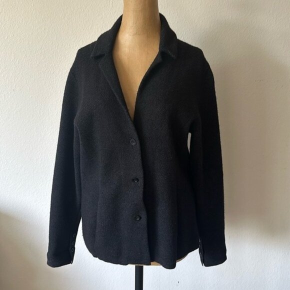 Eileen Fisher sz PL black wool blend soft blazer great pre owned condition - Picture 1 of 9